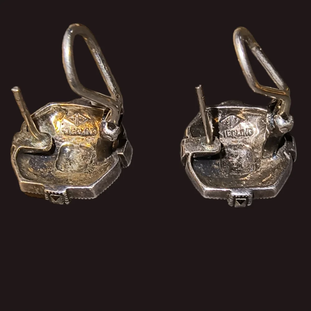 Judith Jack Signed Vintage Art Deco Marcasite & Sterling Silver Earrings
